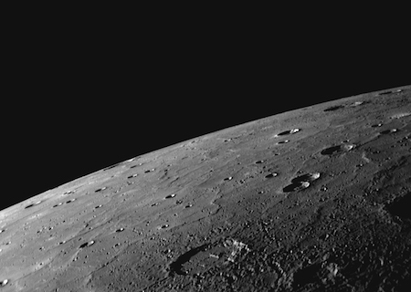 A photo of Mercury's surface showing craters. 